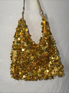 Gold Sequin Hobo Bag - Statement Evening Shoulder Bag